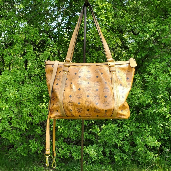 🤑SOLD🥳    MCM COGNAC  VISETOS 2-WAY SHOPPER SHOULDER BAG WITH CROSSBODY OPTION - Picture 3 of 13
